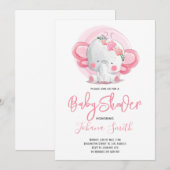 Girl Elephant Baby shower Invitation Kaart (Voorkant / Achterkant)