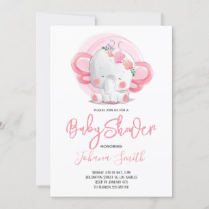 Girl Elephant Baby shower Invitation Kaart