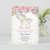 Girl Elephant Baby shower Invitation Kaart (Staand voorkant)
