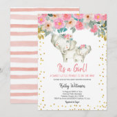 Girl Elephant Baby shower Invitation Kaart (Voorkant / Achterkant)