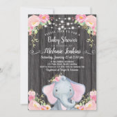 Girl Elephant Baby shower Invitation Kaart (Voorkant)
