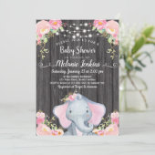 Girl Elephant Baby shower Invitation Kaart (Staand voorkant)