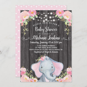 Girl Elephant Baby shower Invitation Kaart