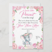 Girl Elephant Baby shower Invitation roos roze Kaart (Voorkant)