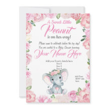 Girl Elephant Baby shower Invitation roos roze