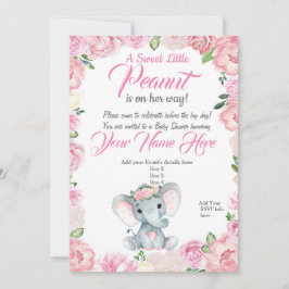 Girl Elephant Baby shower Invitation roos roze Kaart
