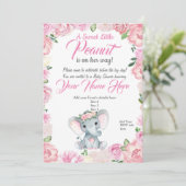 Girl Elephant Baby shower Invitation roos roze Kaart (Staand voorkant)