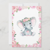 Girl Elephant Baby shower Invitation roos roze Kaart (Achterkant)