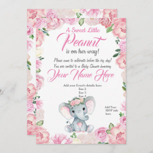 Girl Elephant Baby shower Invitation roos roze Kaart