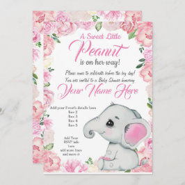 Girl Elephant Baby shower Invitation roos roze Kaart