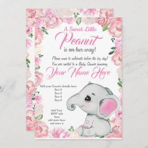 Girl Elephant Baby shower Invitation roos roze Kaart