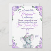 Girl Elephant Baby shower Invitation rustic paars Kaart (Voorkant)