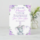 Girl Elephant Baby shower Invitation rustic paars Kaart (Staand voorkant)