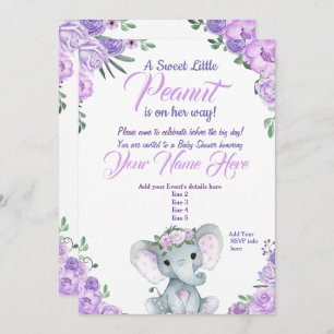 Girl Elephant Baby shower Invitation rustic paars Kaart