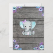 Girl Elephant Baby shower Invitation, rustisch, bl Kaart (Achterkant)