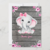 Girl Elephant Baby shower Invitation, rustisch, ro Kaart (Achterkant)