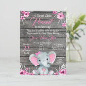 Girl Elephant Baby shower Invitation, rustisch, ro Kaart (Staand voorkant)
