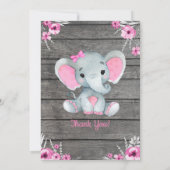 Girl Elephant Baby shower Invitation, rustisch, ro Kaart (Achterkant)
