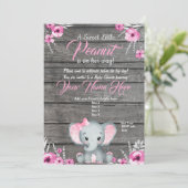 Girl Elephant Baby shower Invitation, rustisch, ro Kaart (Staand voorkant)