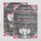 Girl Elephant Baby shower Invitation, rustisch, ro Kaart (Voorkant / Achterkant)