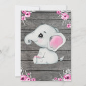 Girl Elephant Baby shower Invitation, rustisch, ro Kaart (Achterkant)