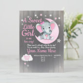 Girl Elephant Baby shower Invitation Stars Moon Kaart (Staand voorkant)