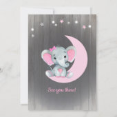 Girl Elephant Baby shower Invitation Stars Moon Kaart (Achterkant)