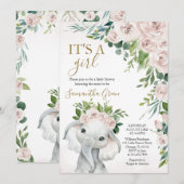 Girl Elephant Baby Shower Kaart (Voorkant / Achterkant)