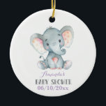 Girl Elephant Baby shower Paars en grijs Keramisch Ornament<br><div class="desc">Girl Elephant Baby shower Paars en grijs keramisch Ornament</div>