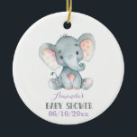 Girl Elephant Baby shower Paars en grijs Keramisch Ornament<br><div class="desc">Girl Elephant Baby shower Paars en grijs keramisch Ornament</div>