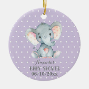 Girl Elephant Baby shower Paars en grijs Keramisch Ornament
