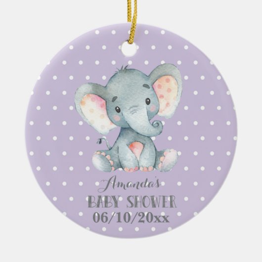 Girl Elephant Baby shower Paars en grijs Keramisch Ornament (Voorkant)