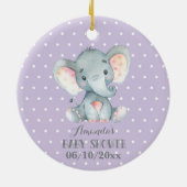 Girl Elephant Baby shower Paars en grijs Keramisch Ornament (Achterkant)
