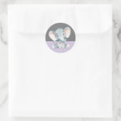 Girl Elephant Baby shower Paars en grijs Ronde Sticker (Tas)