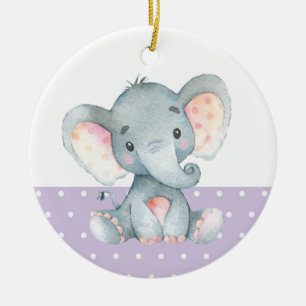 Girl Elephant Baby shower Paars Keramisch Ornament