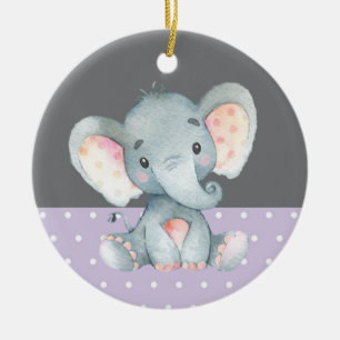 Girl Elephant Baby shower Paars Keramisch Ornament