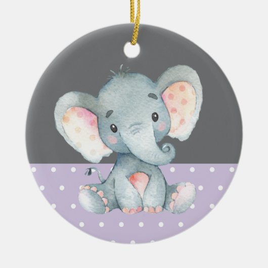 Girl Elephant Baby shower Paars Keramisch Ornament (Voorkant)
