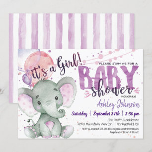 Girl Elephant Baby shower Paars, Lavender Kaart