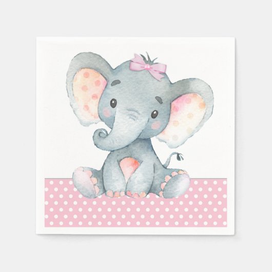 Girl Elephant Baby shower Papieren servetten (Voorkant)
