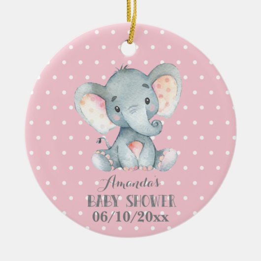 Girl Elephant Baby shower Pink en Grey Keramisch Ornament (Voorkant)