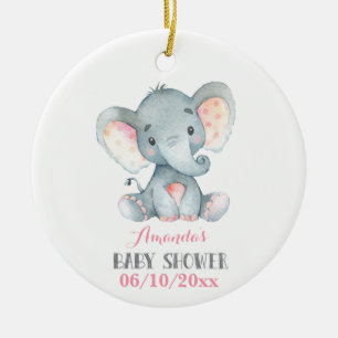 Girl Elephant Baby shower Pink en Grey Keramisch Ornament