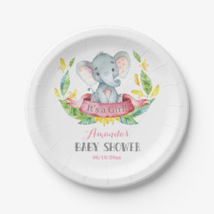 Girl Elephant Baby shower Pink en Grey Papieren Bordje
