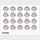 Girl Elephant Baby shower Pink en Grey Ronde Sticker (Vel)