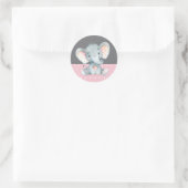 Girl Elephant Baby shower Pink en Grey Ronde Sticker (Tas)