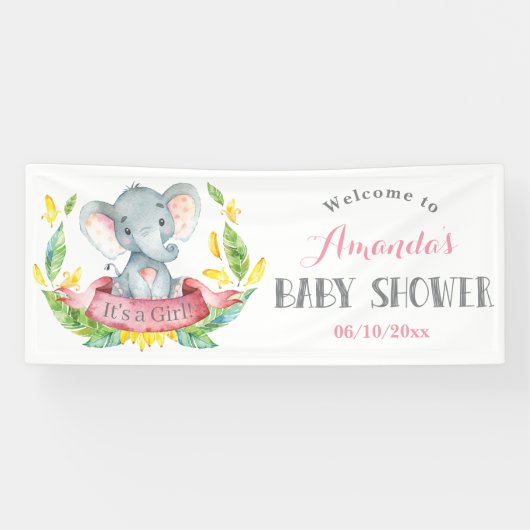 Girl Elephant Baby shower Pink en Grey Spandoek (Horizontaal)