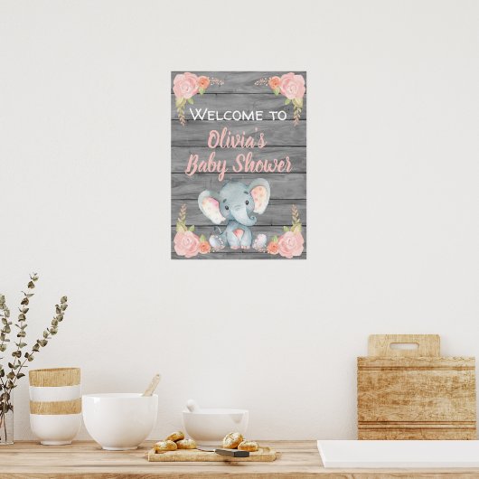Girl Elephant Baby shower Poster (Keuken)