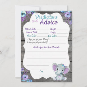 Girl Elephant Baby shower Predication Advice card Kaart