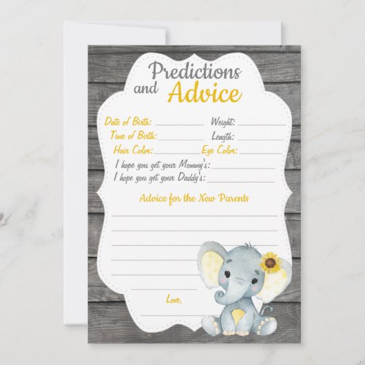 Girl Elephant Baby shower Predication Advice card Kaart (Voorkant)