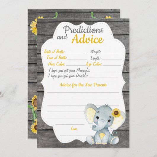 Girl Elephant Baby shower Predication Advice card Kaart (Voorkant / Achterkant)
