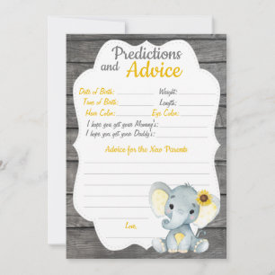 Girl Elephant Baby shower Predication Advice card Kaart